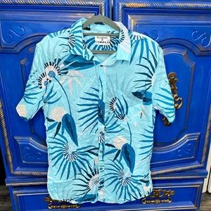 Billabong Men’s Shirt Hawaiian Button Front Blue Tailored Fit Tropical Sz Large